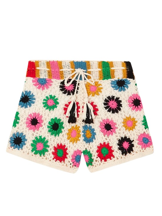 FARM Rio Pants - FARM Rio Crochet High-Waist Shorts with Multi-Color Floral Motifs, Large, NWOT